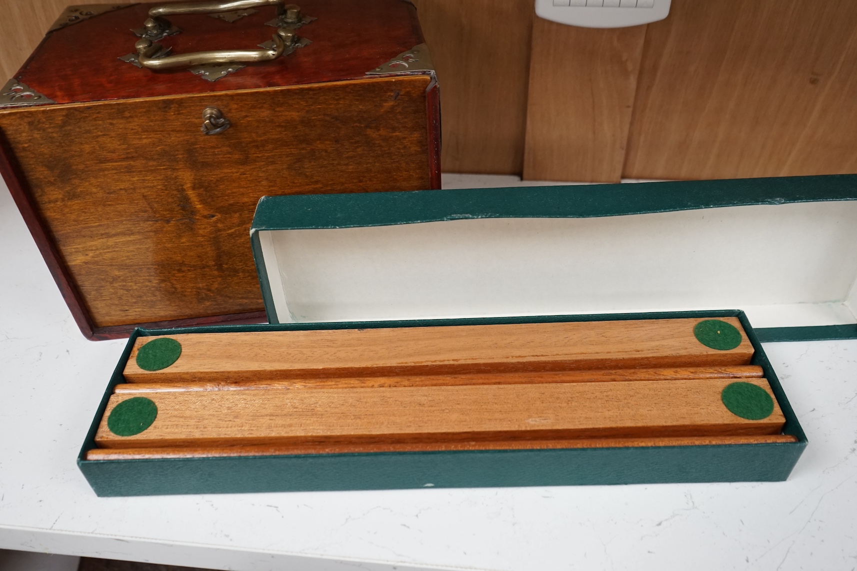 A Chinese bone Mahjong set, cased with boxed racks., Condition - fair